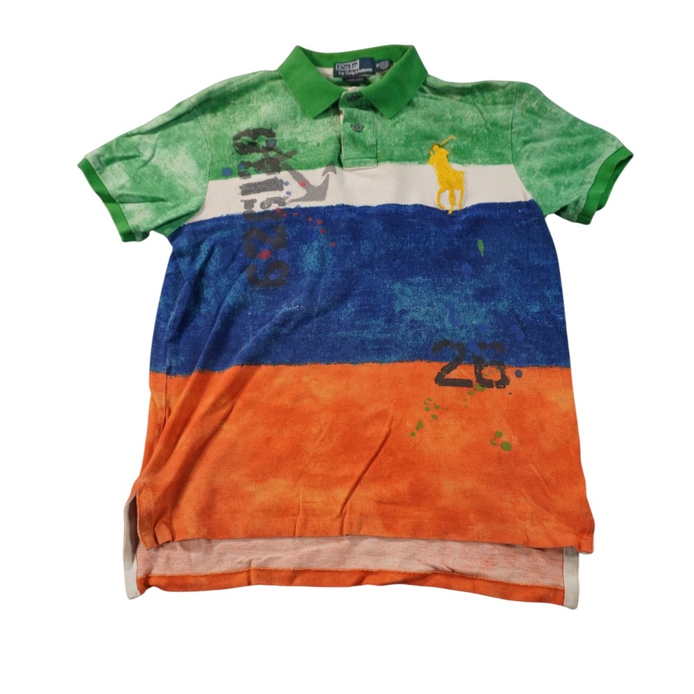 Polo Ralph Lauren Polo Shirt Mens M Multi Colorblock Graphic Custom Fit Pony